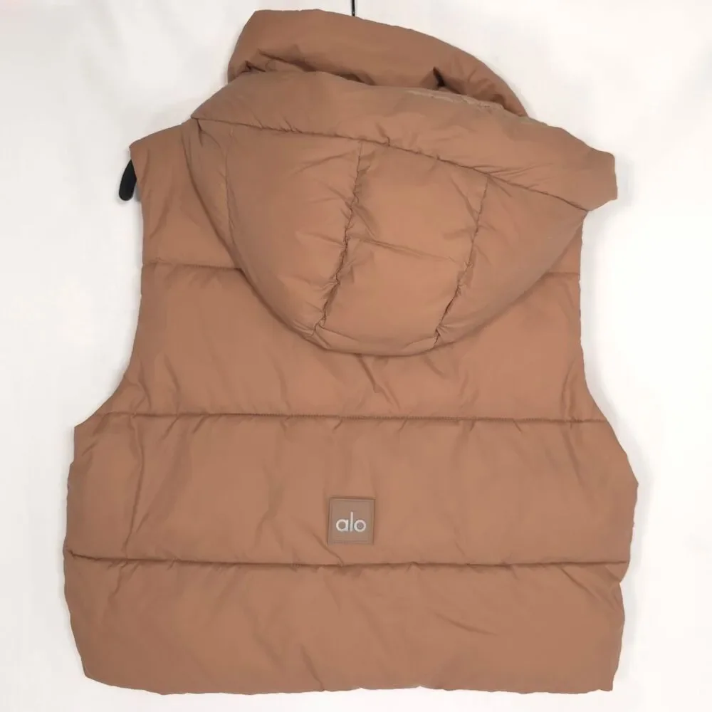 ALO Yoga Women's Vest Hooded‎ SMALL Gold Rush Puffer Nylon Outdoor W4469R